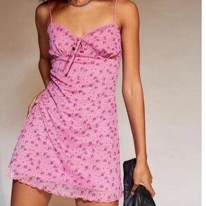 UO Fairycore Mesh Floral Baby Doll Summer Mini Dress | Size Small